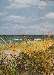 Painting of Maine seashore.
