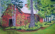 Painting of red barn in Maine