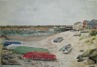 Small boats on a Maine beach